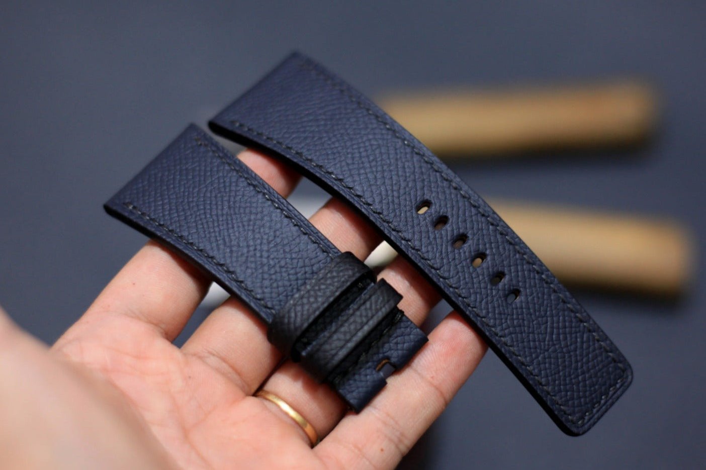 Handmade Panerai Watch Strap, Epsom Dark Blue Leather