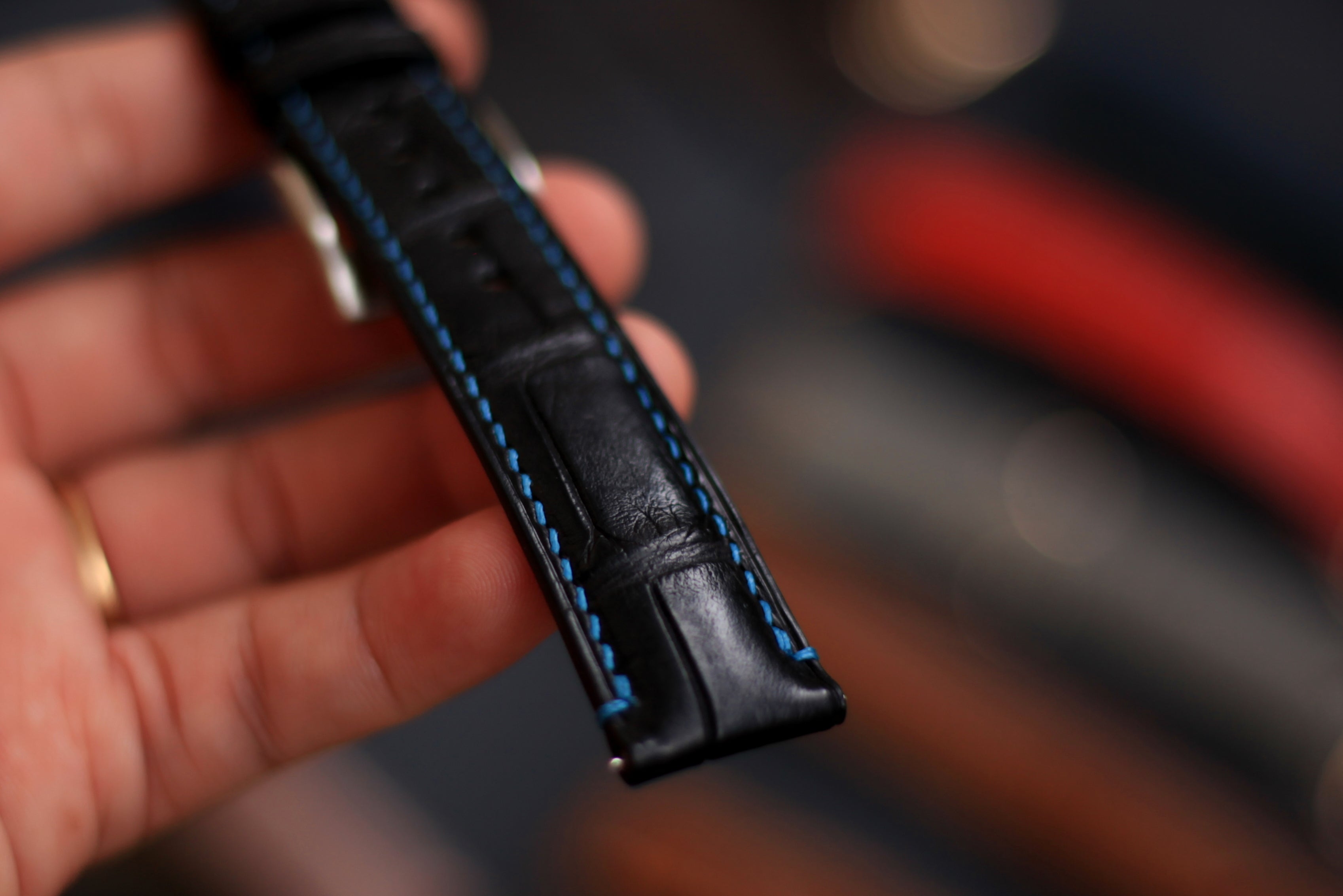 Alligator Black Watch Strap, Handmade Watch Band