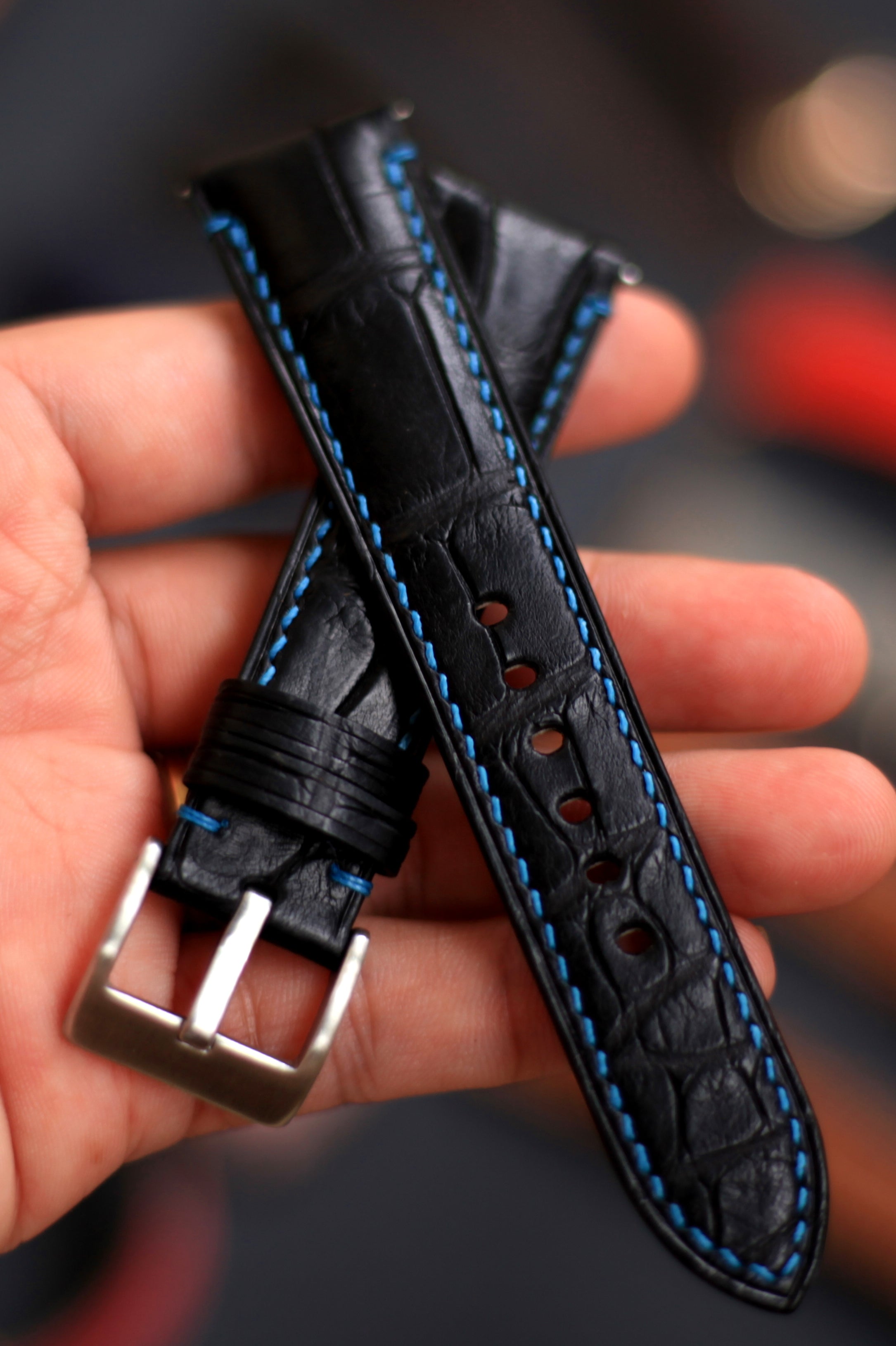 Alligator Black Watch Strap, Handmade Watch Band