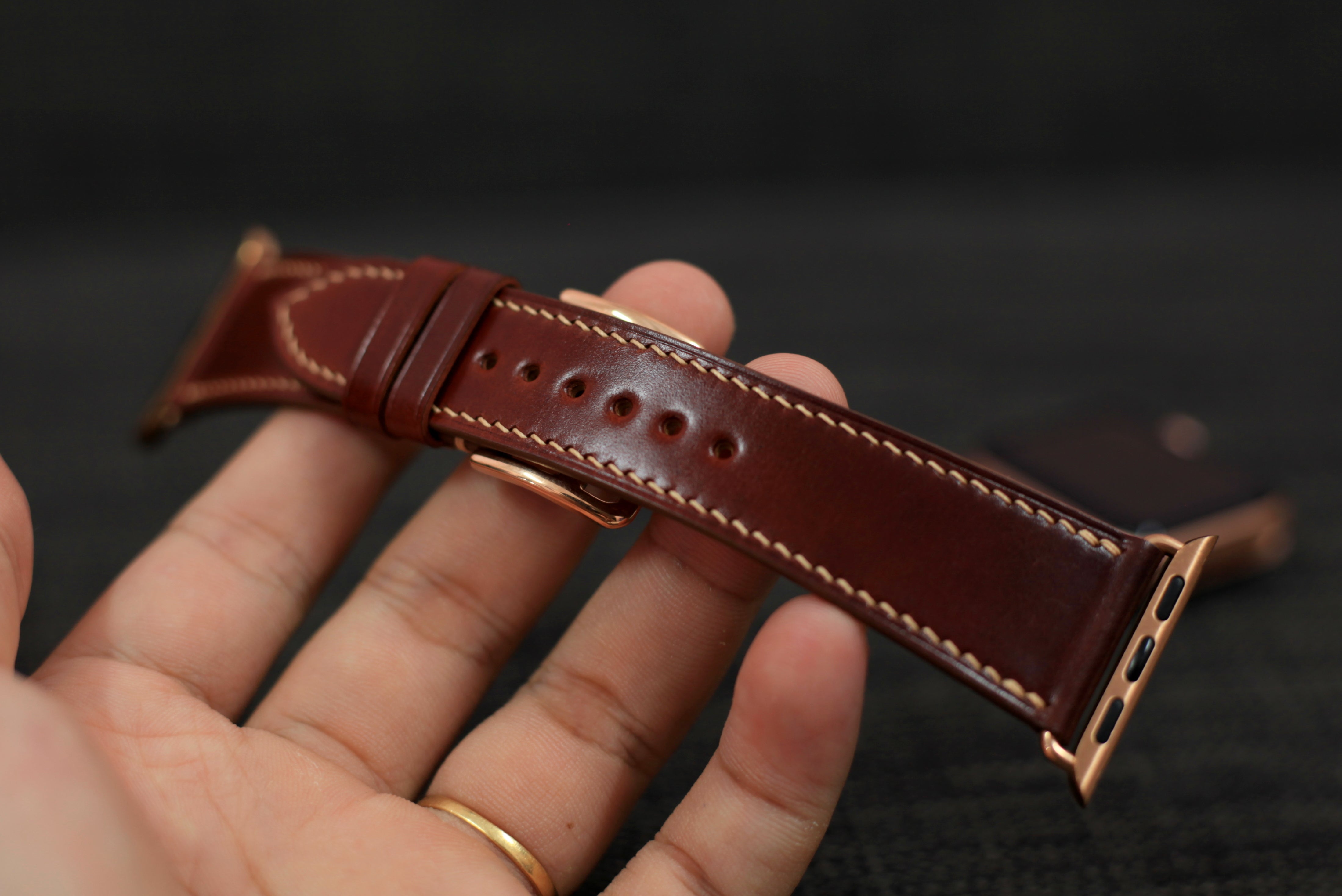 Apple Watch Leather Strap, Burgundy Shell Cordovan Leather Band