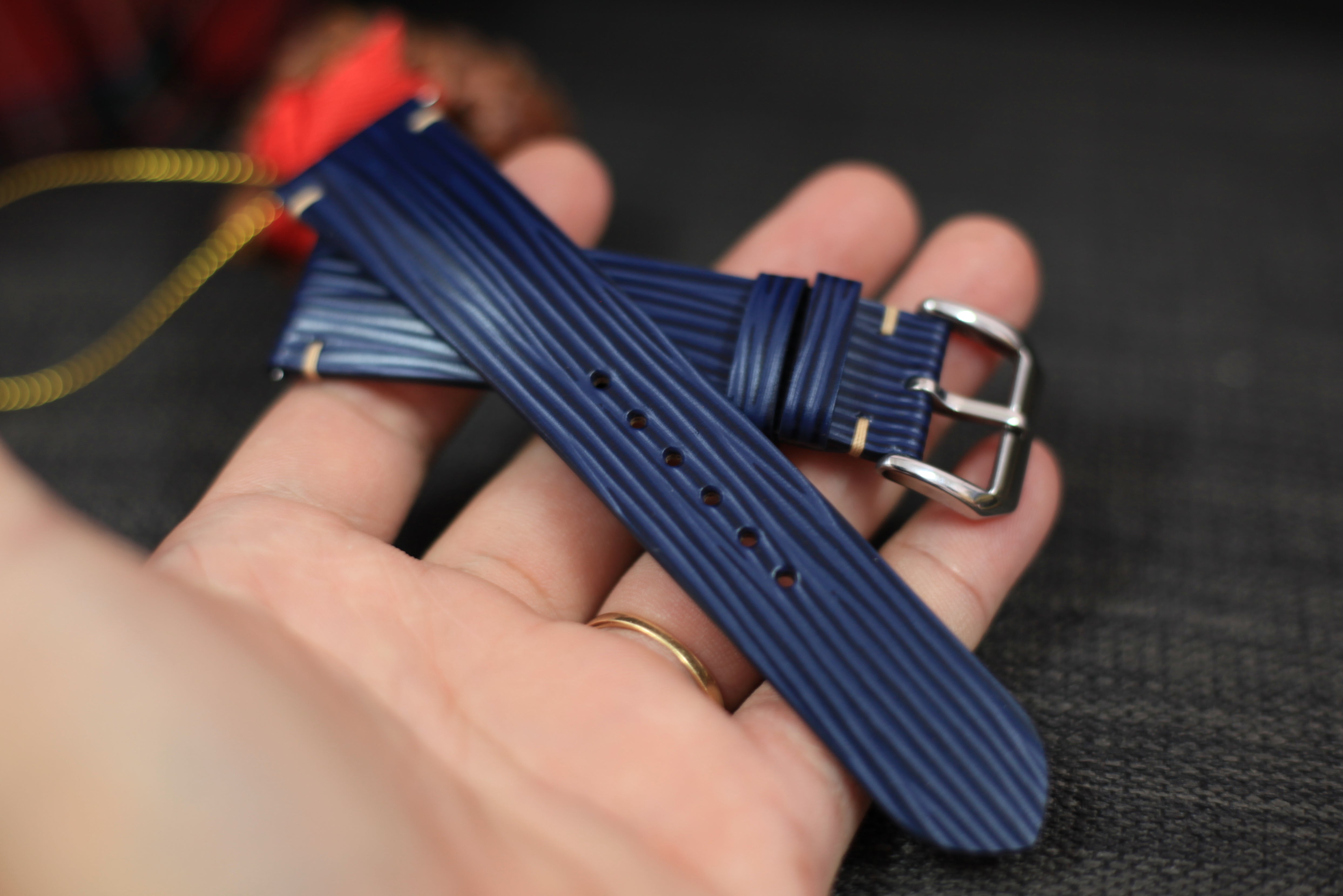 Handmade Epi Dark Blue Leather Watch Strap