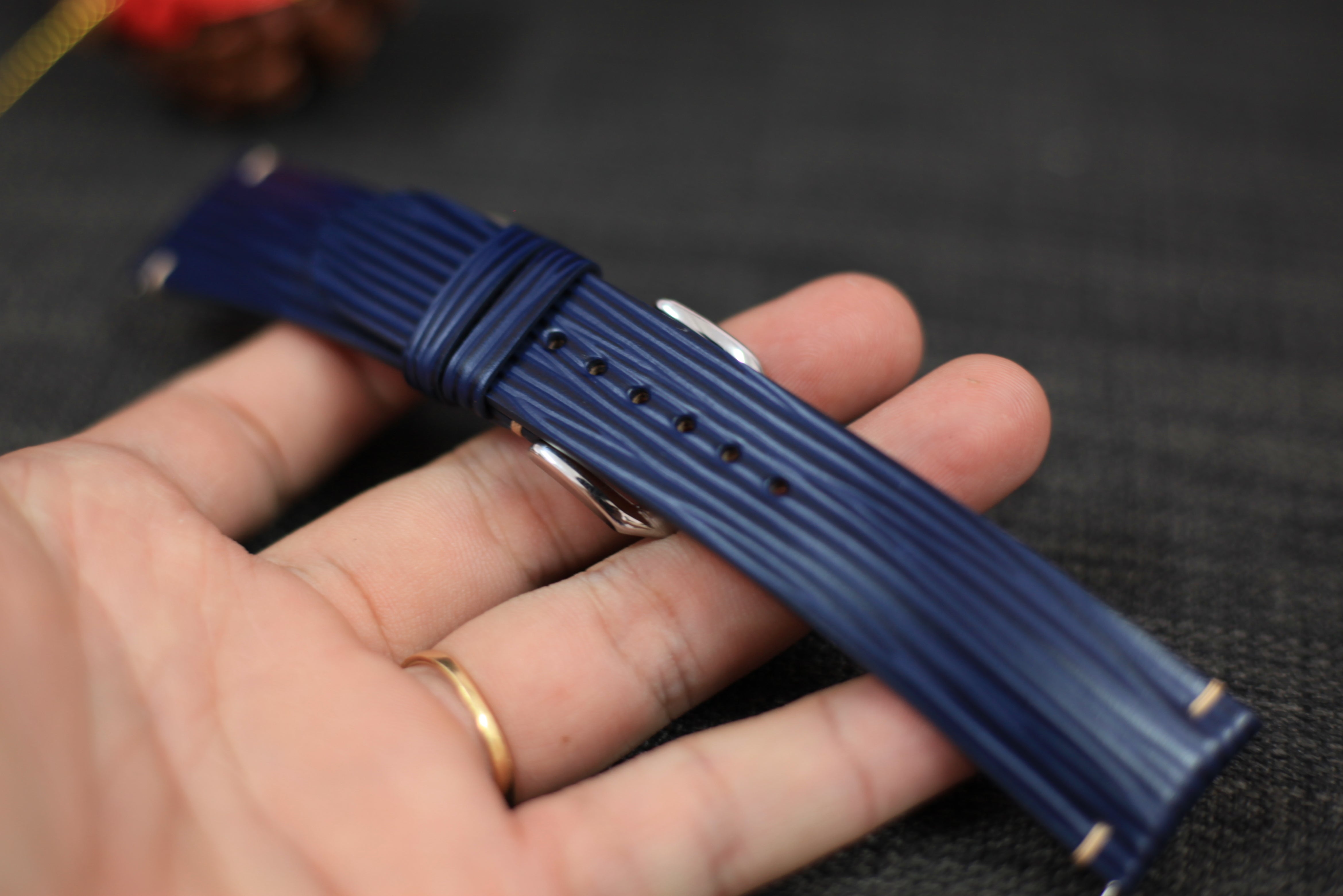 Handmade Epi Dark Blue Leather Watch Strap