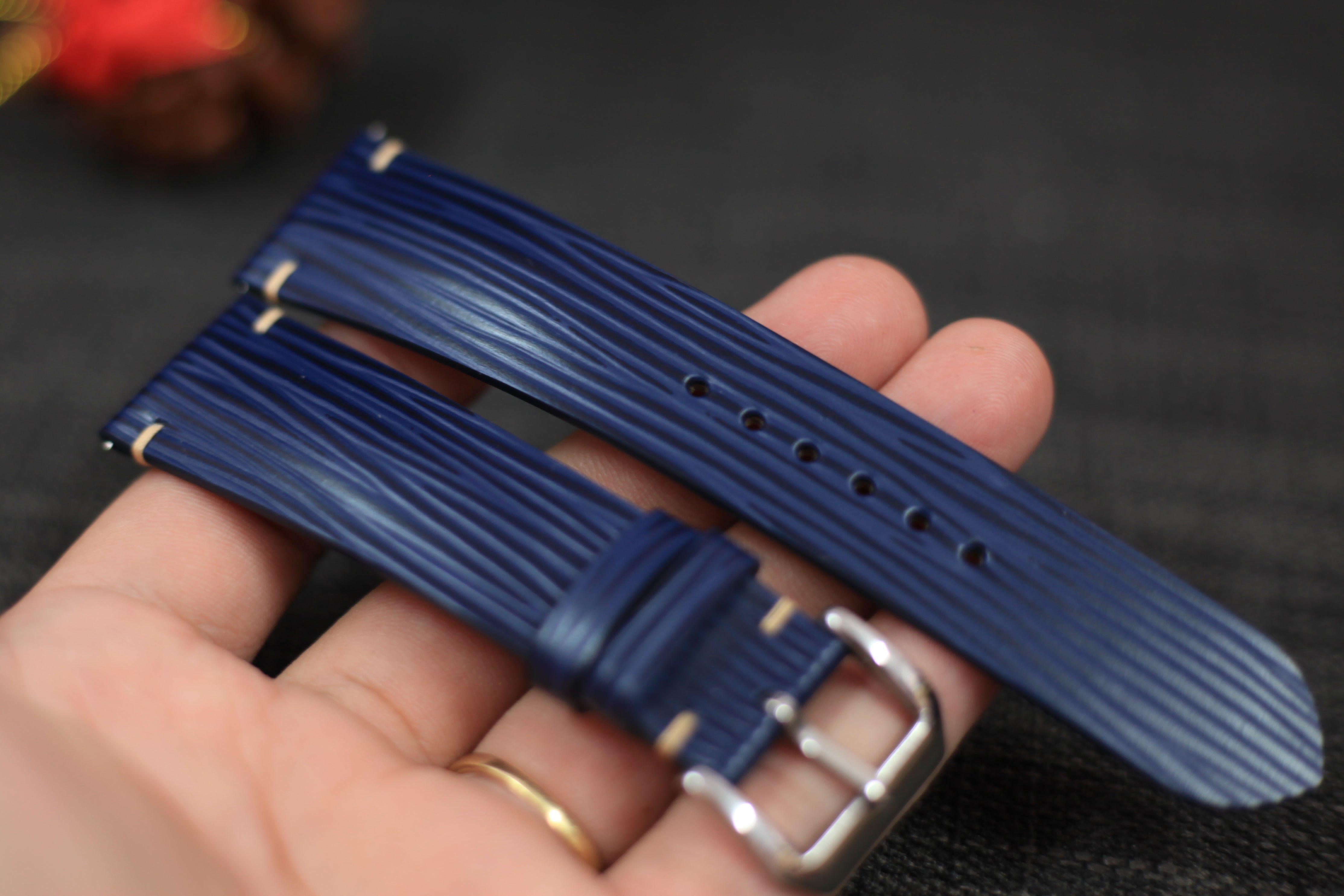 Handmade Epi Dark Blue Leather Watch Strap