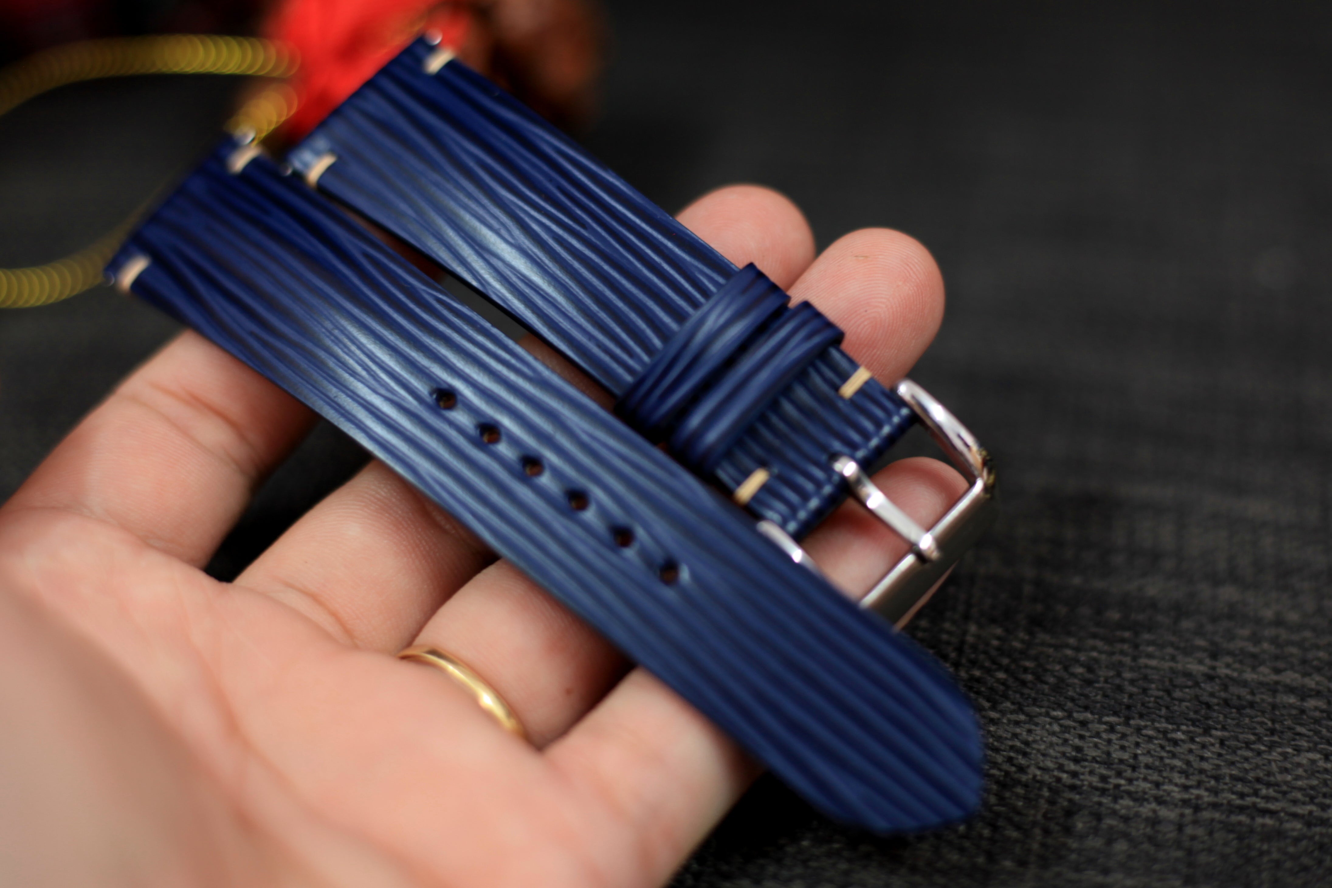 Handmade Epi Dark Blue Leather Watch Strap