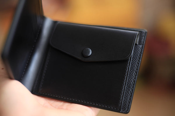 black buttero cowhide leather bifold wallet