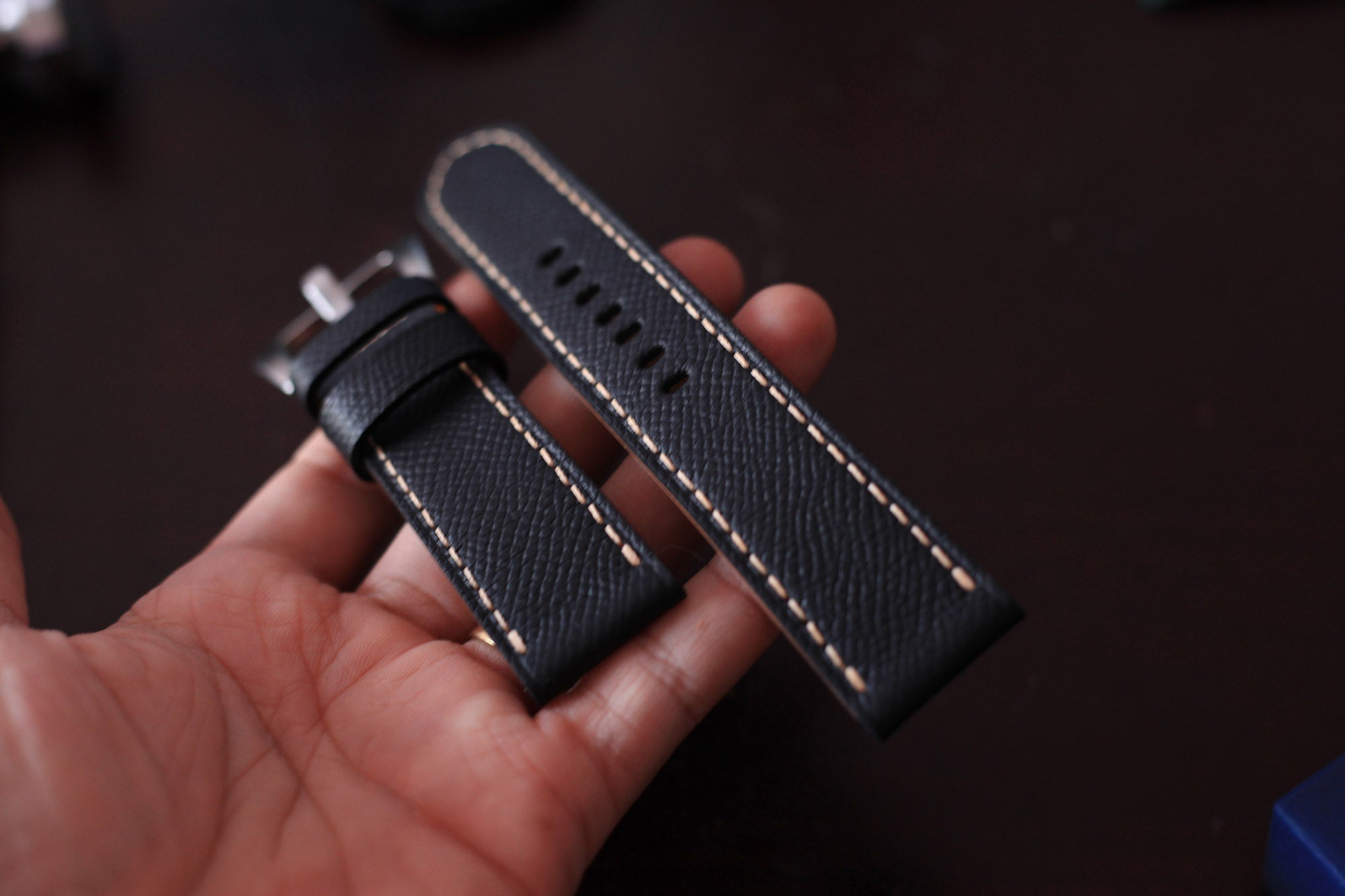 black epsom leather watch strap