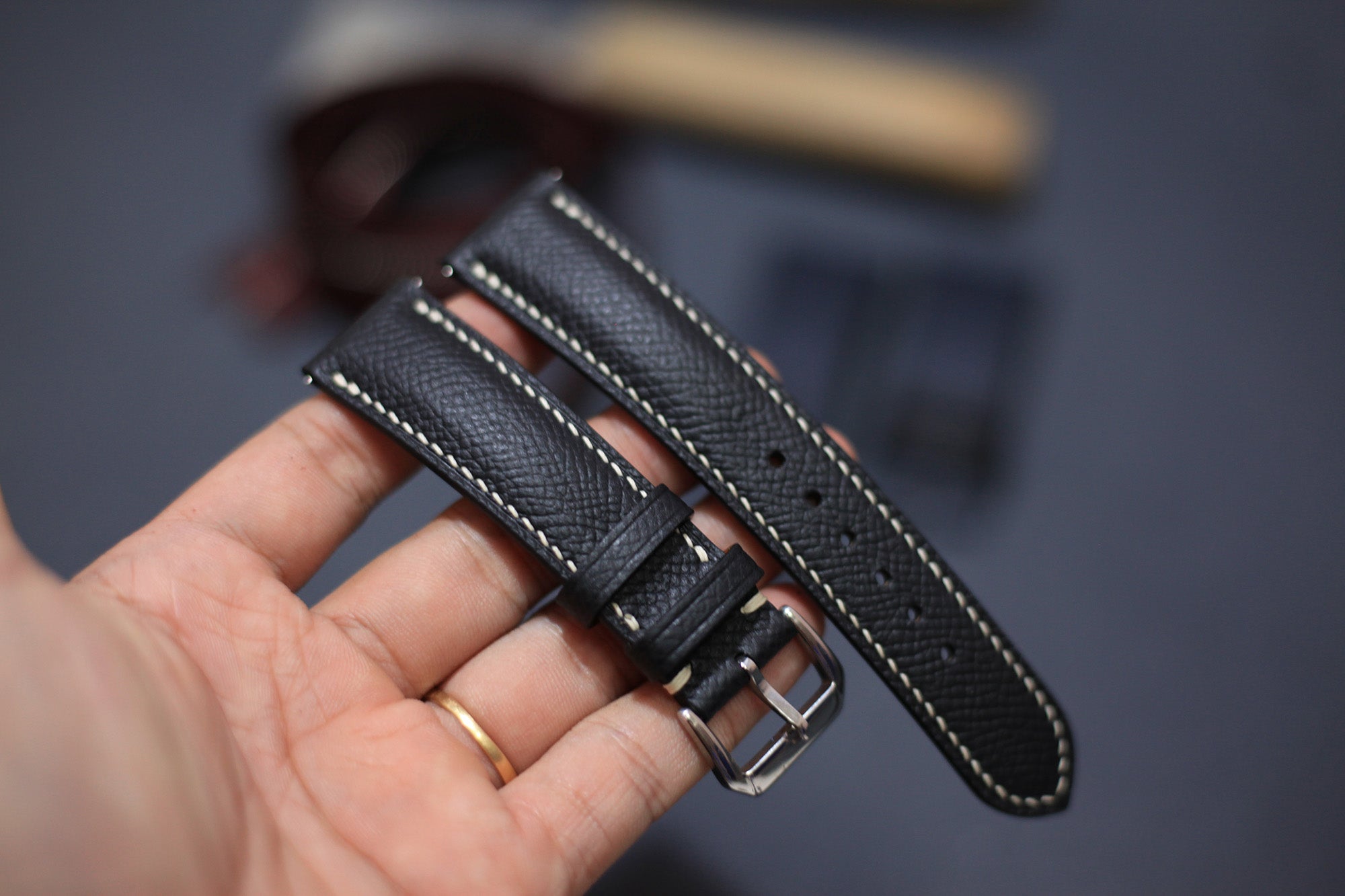 black leather watch band
