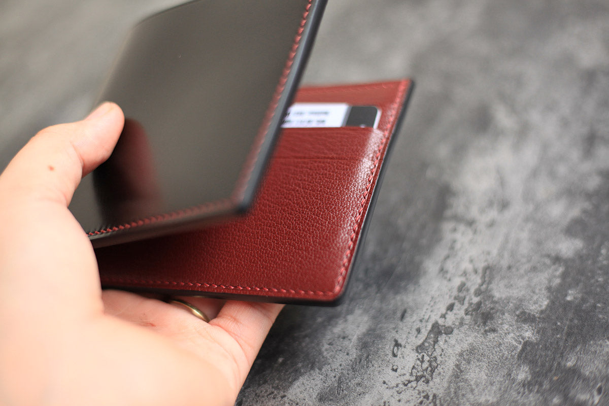 black shell cordovan bifold leather wallet