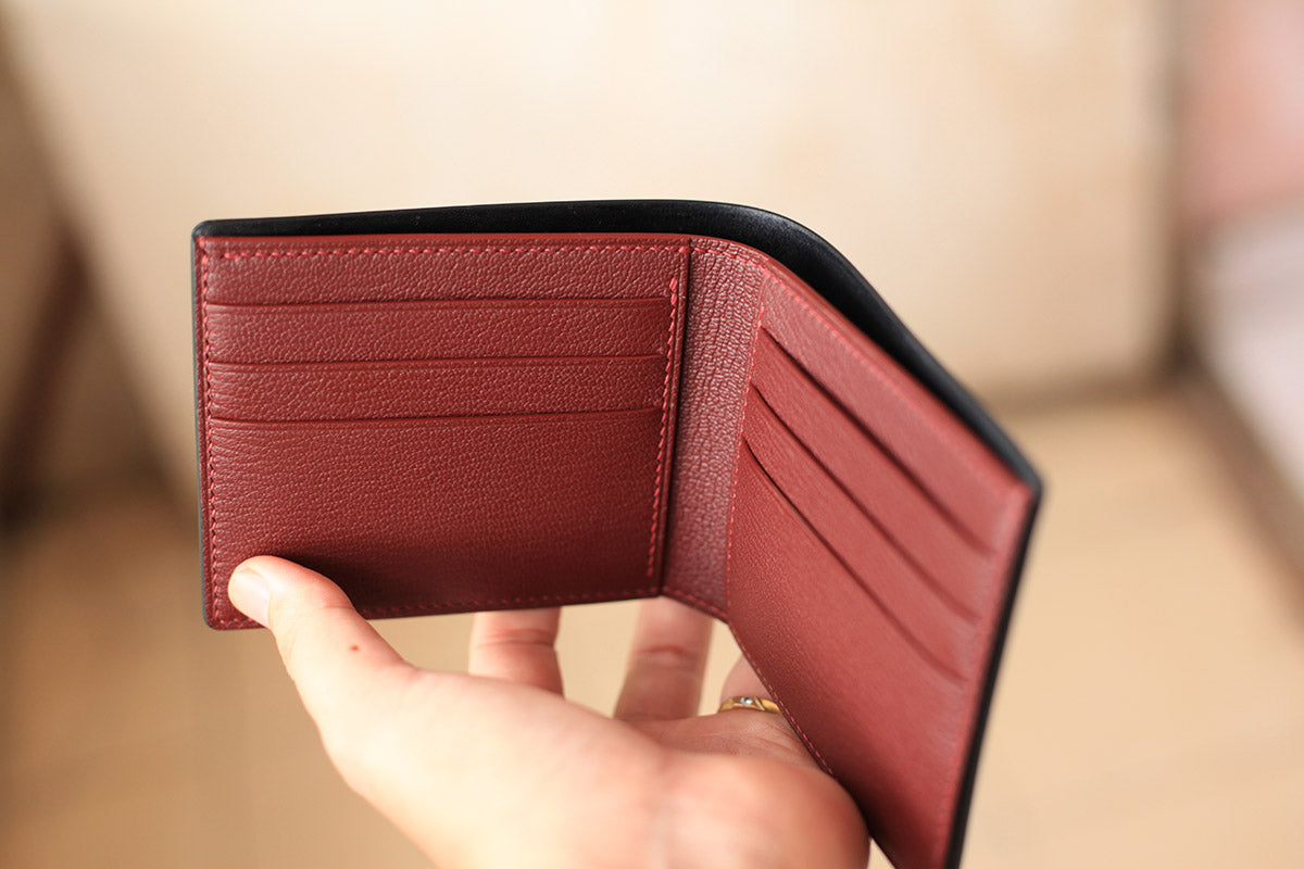 black shell cordovan brown relma leather bifold wallet