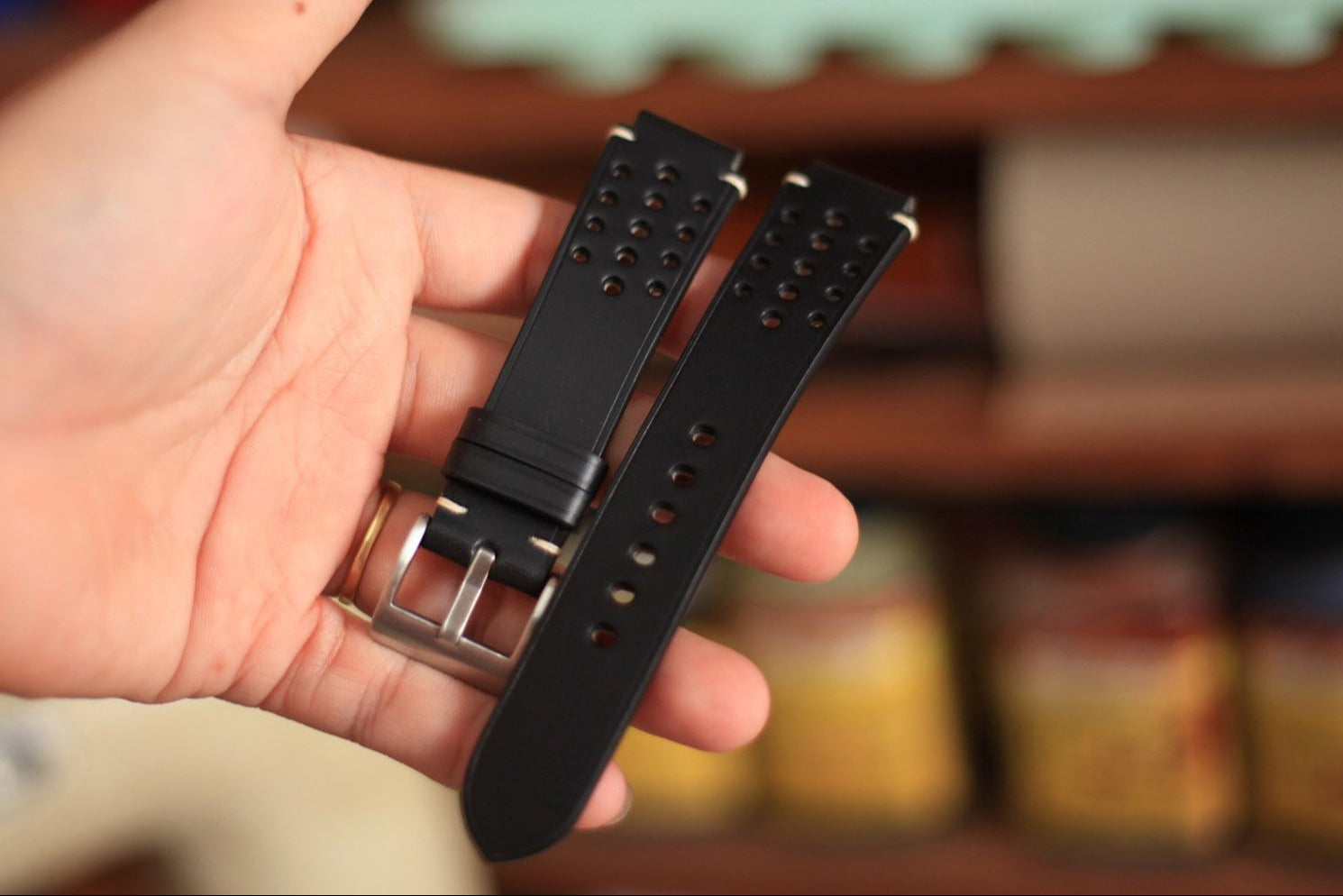 black shell cordovan watch strap