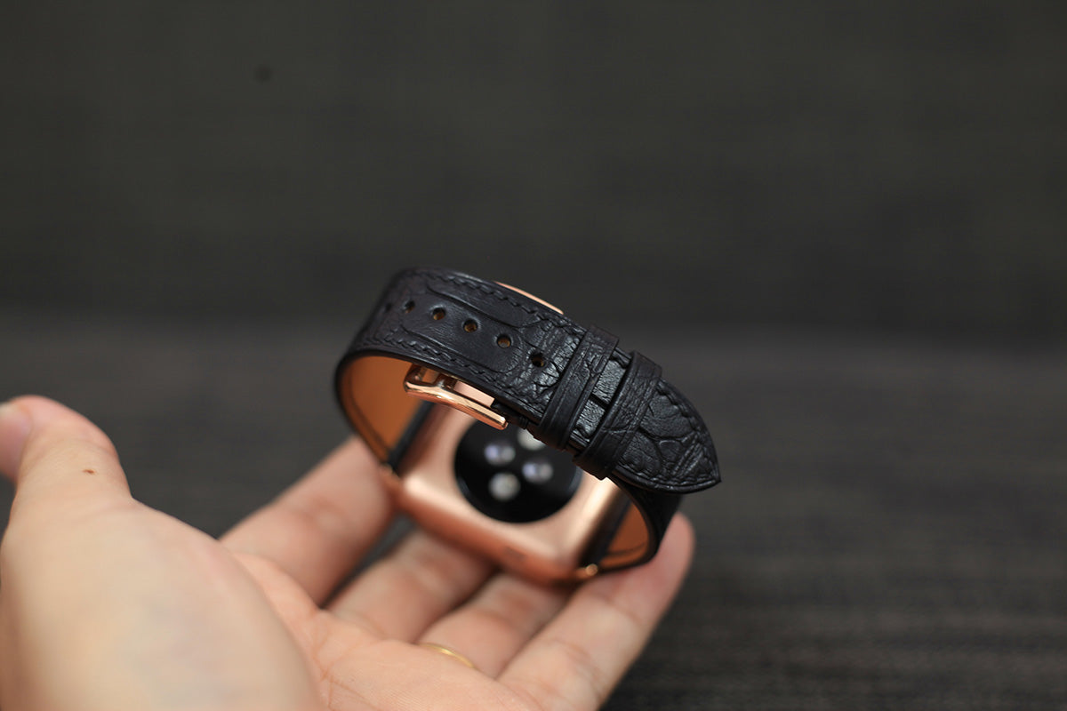 black alligator leather apple watch strap