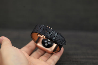 black alligator leather apple watch strap