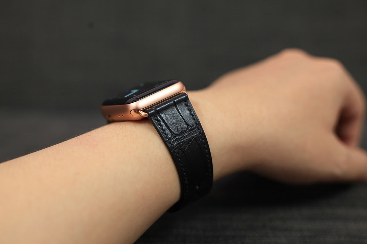 black alligator leather watch strap
