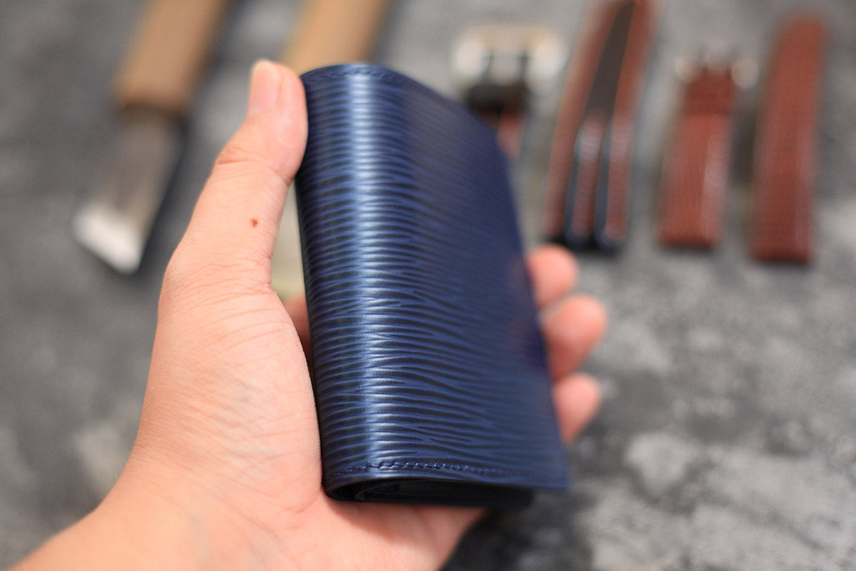 blue epi leather mini wallet