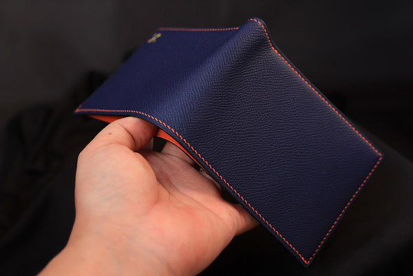 blue epsom leather bifold wallet