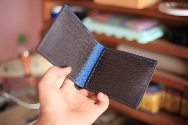 brown epsom leather bifold wallet for men