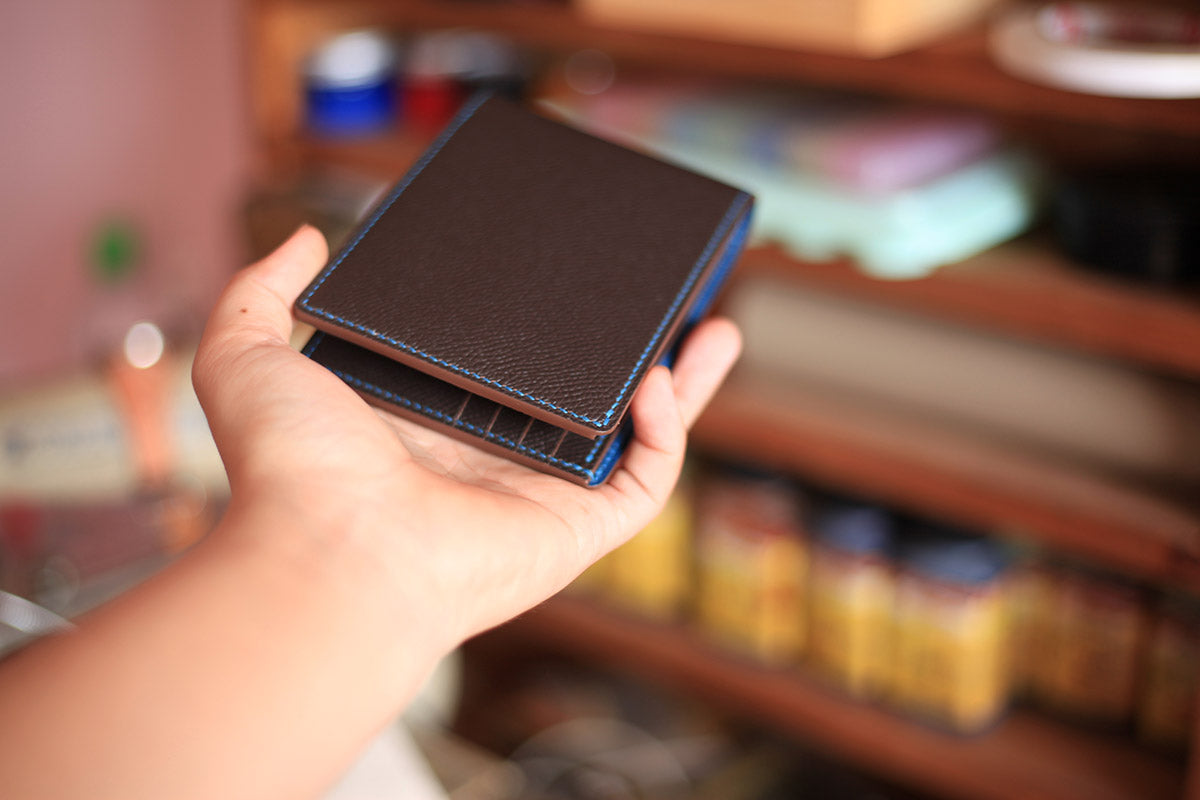 brown epsom leather mens bifold wallet