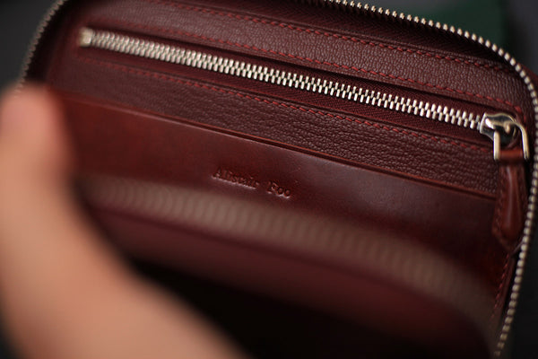 brown leather zipper wallet shell cordovan leather