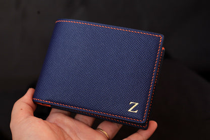 dark blue epsom leather bifold wallet