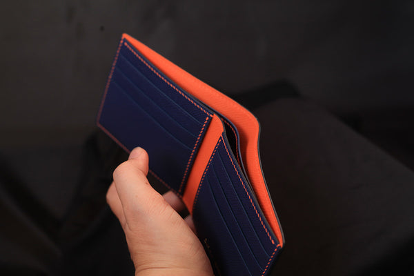 dark blue epsom leather bifold wallet
