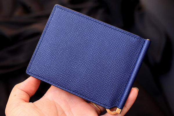 dark blue leather money clip wallet