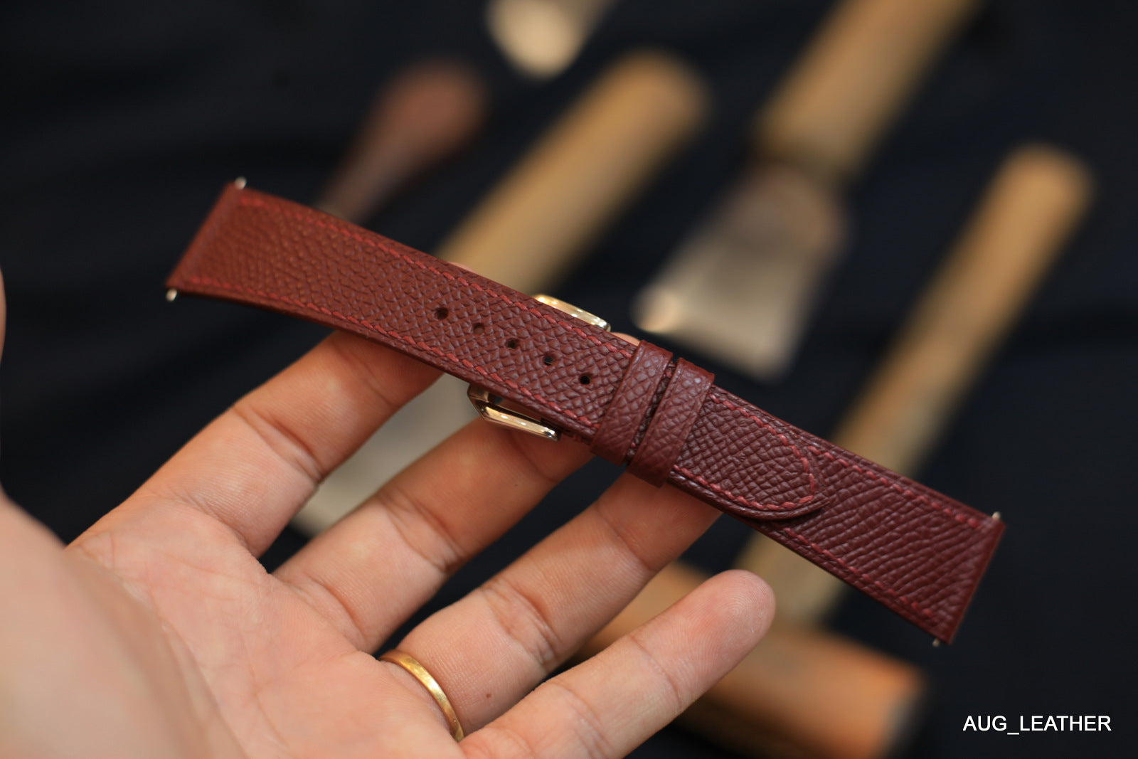 dark red watch strap epsom leather band