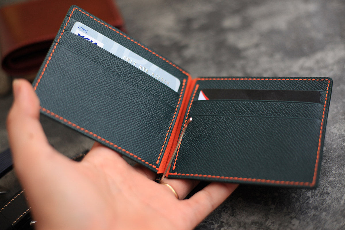 epsom leather money clip wallet