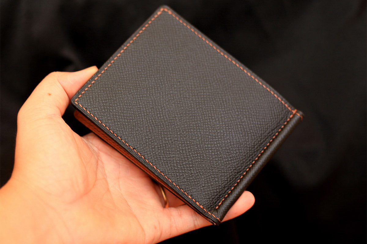 gold brown epsom leather money clip wallet