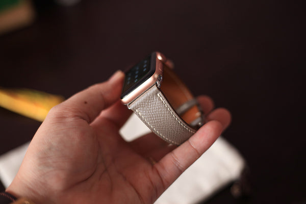 grey brown epsom leather apple watch band