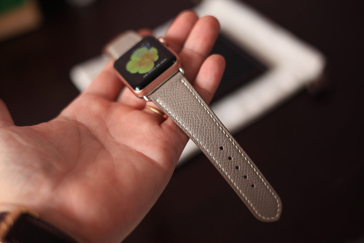 grey brown leather apple watch band