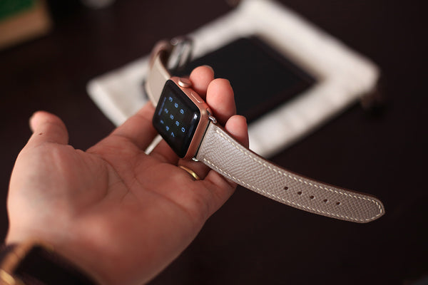 grey brown leather apple watch strap