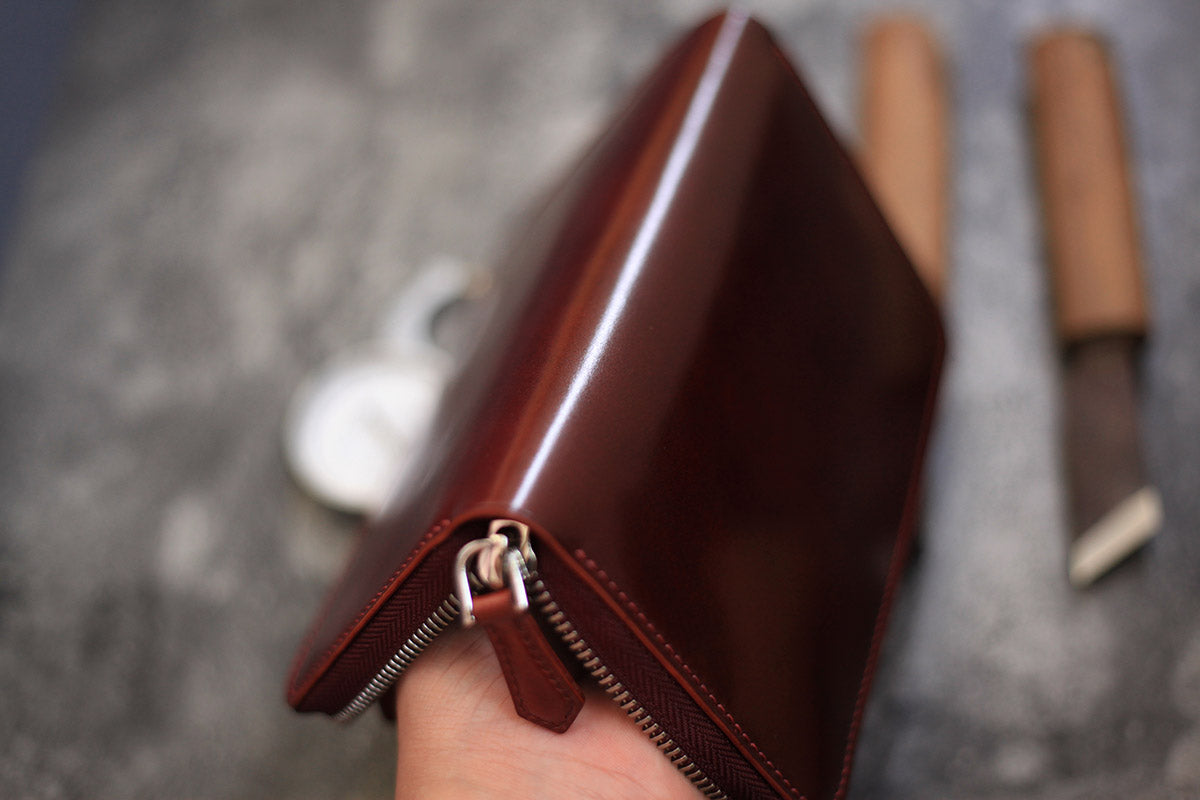 handmade leather zipper wallet