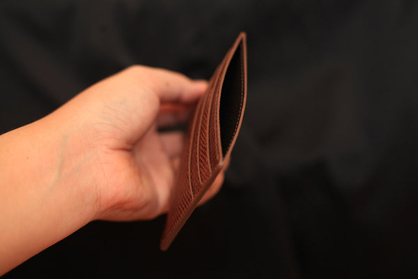 high end brown color lizard leather card holder