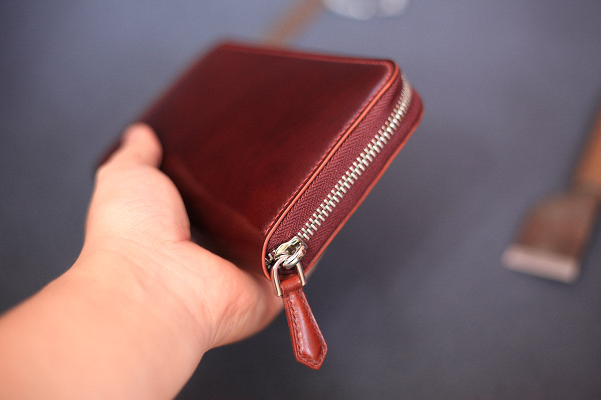 luxury shell cordovan relma goat leather zipper wallet
