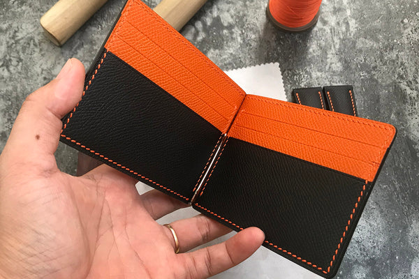 handmade money clip leather wallet 