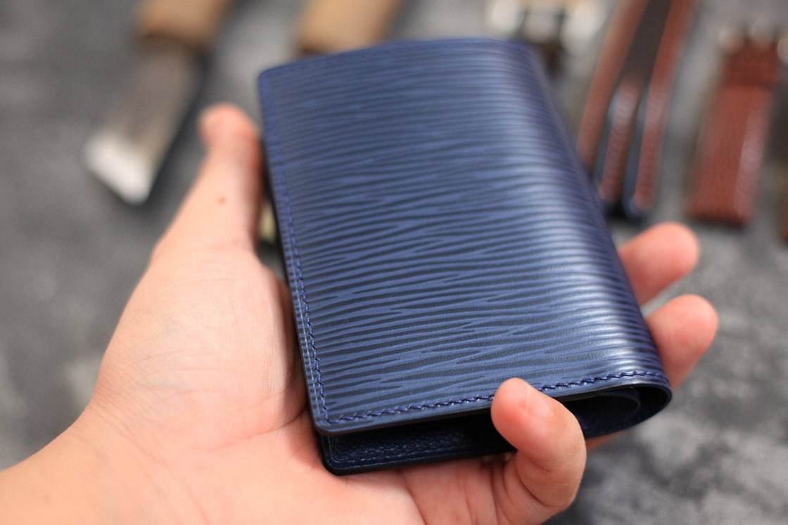 navy blue epi leather mini wallet