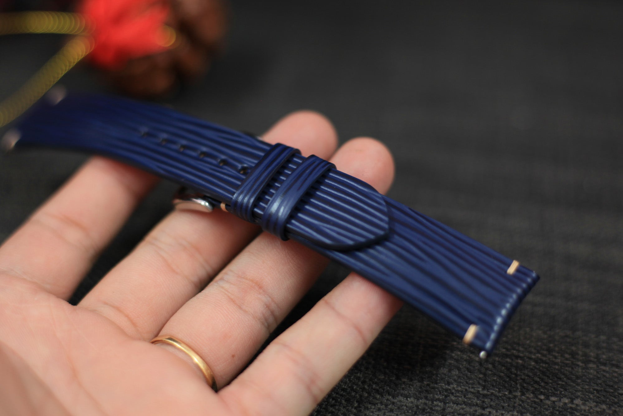 navy blue leather rolex strap