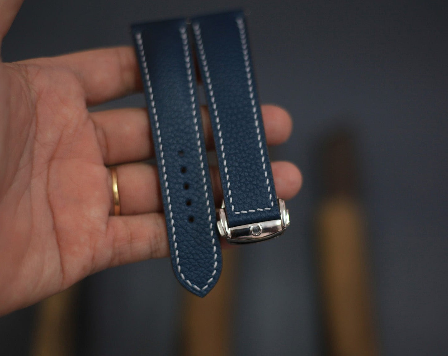 navy blue leather watch band