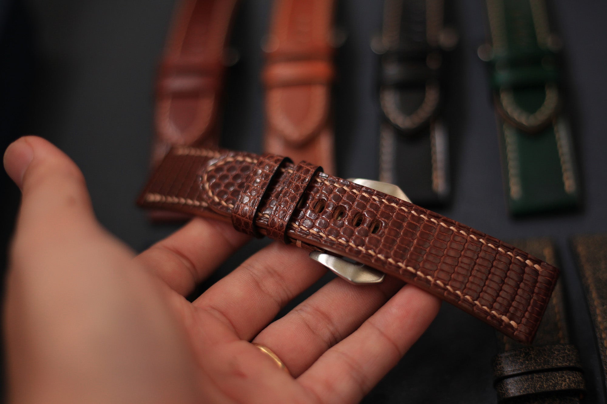 Panerai Lizard Leather Watch Band Brown Color