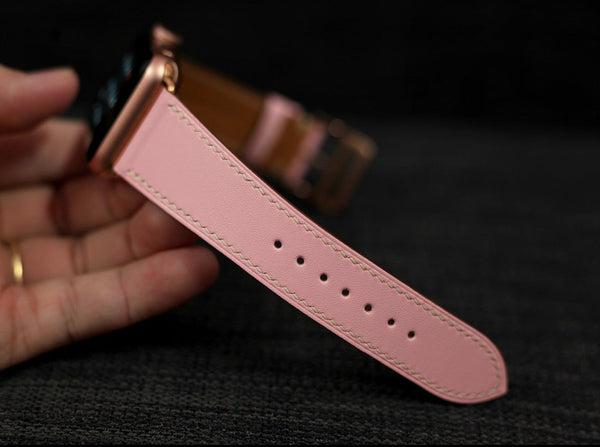 pink color leather apple watch band