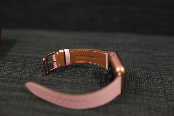 pink color leather apple watch strap
