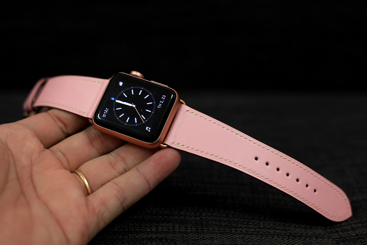 pink leather apple watch band