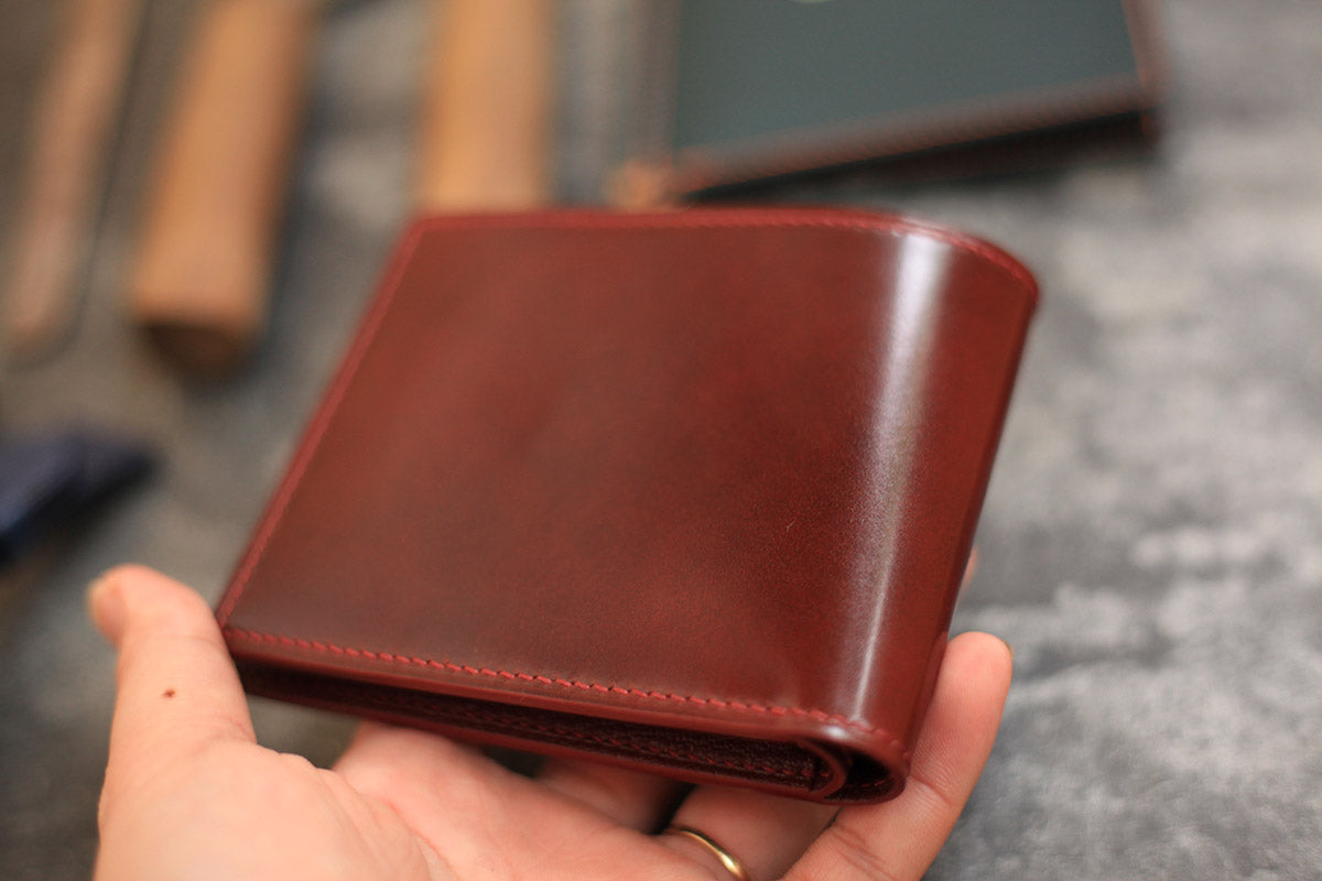 shell cordovan alran leather bifold wallet