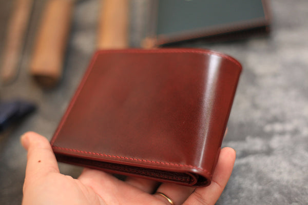 shell cordovan alran leather bifold wallet