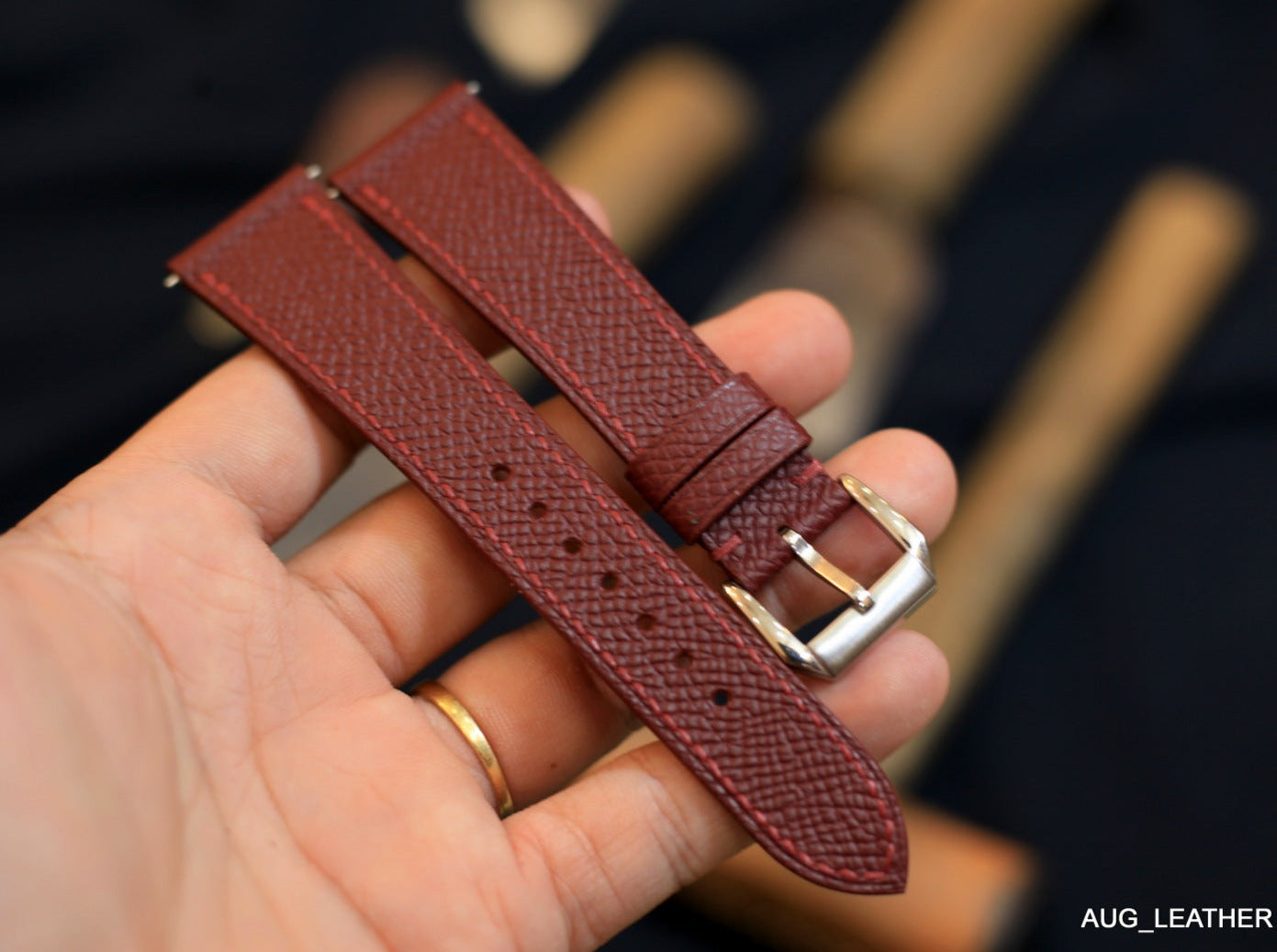 wine red leather watch strap