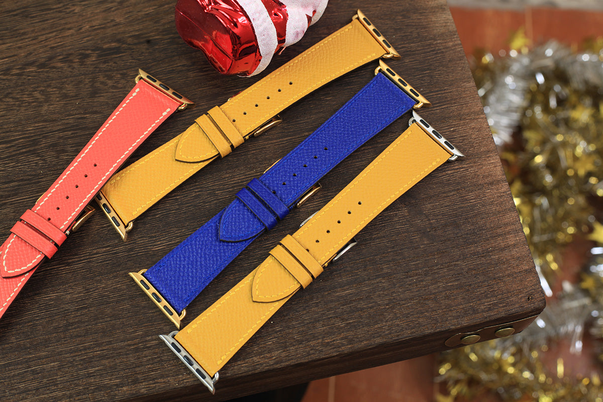 yellow blue leather strap for apple watch